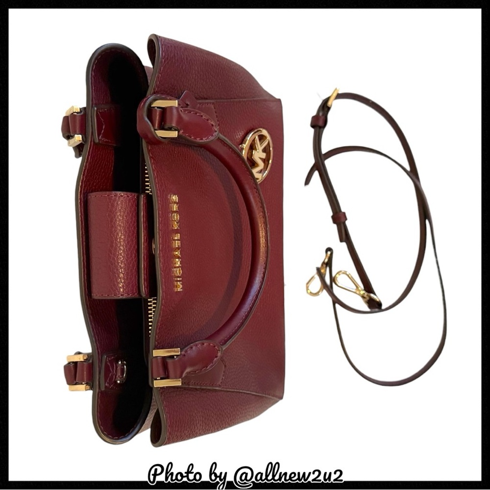 Michael Kors Kimberly Small Leather Satchel Crossbody Bag Merlot W/ Gold Hdw - Picture 6 of 14